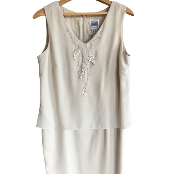 R&M Richards Karen Kwong 70s Floral Leaf Embroidered Cream Blouson Dress Size 12 - Picture 9 of 16